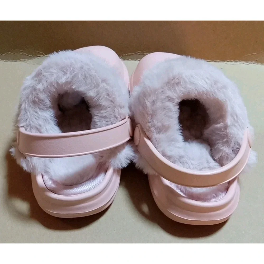 Zara Kids Pink Removable Faux‎ Fur Snap On Clogs Size 7.5 (24)